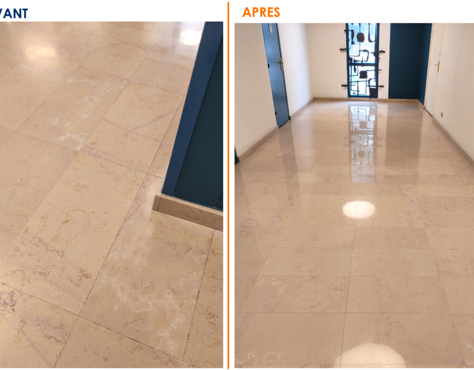 Décapage de sol en carrelage dans un hall d'immeuble : une prestation technique alliant action mécanique et chimique pour une rénovation complète de vos halls d'immeubles